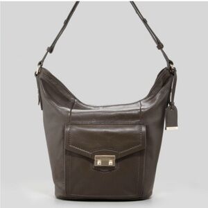 Cole Haan Zoe Leather Bucket Shoulder Bag Purse Neutral Brown-Gray